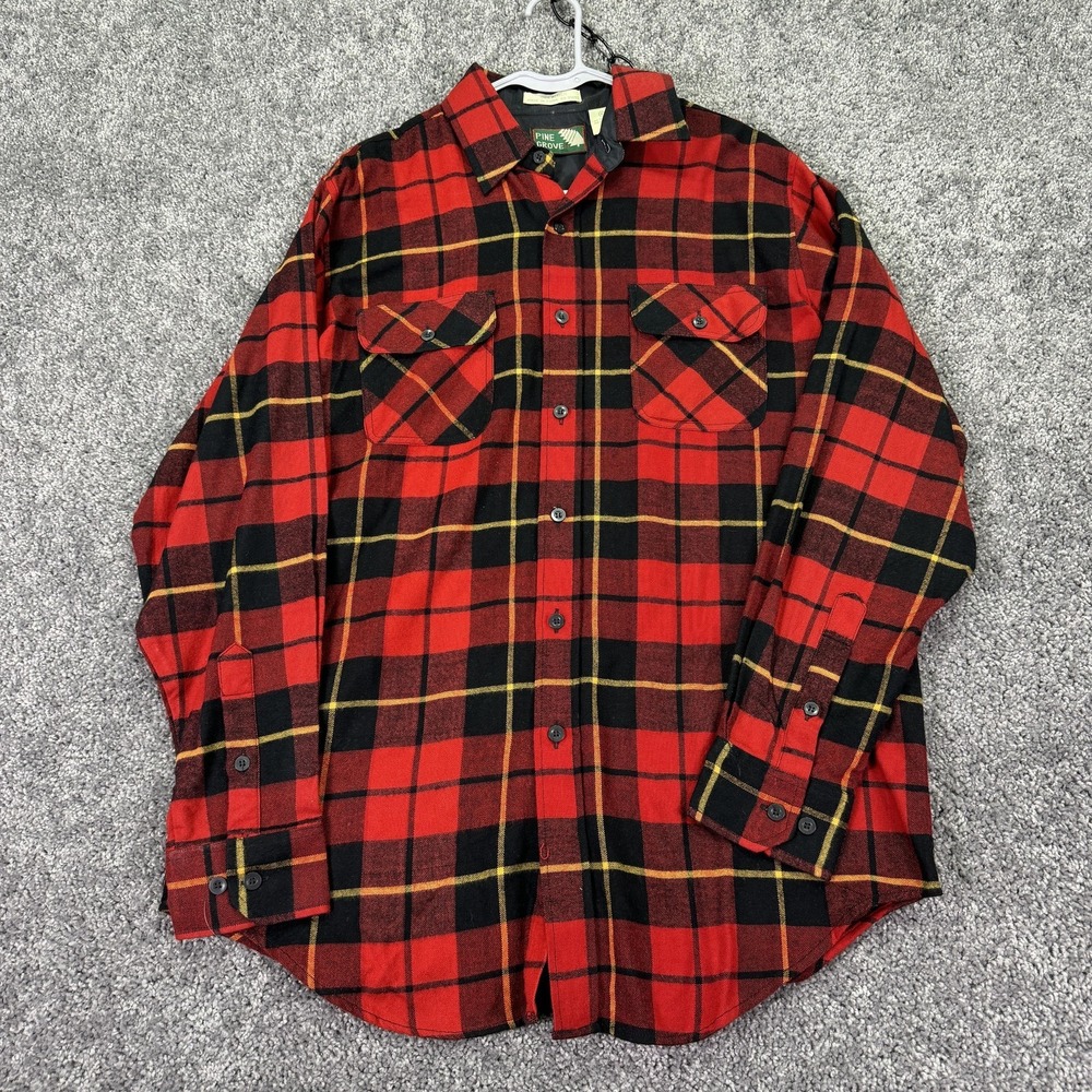 Vtg Pine Grove Shirt Mens Medium Red Plaid Flannel Long Sleeve Button Up Work